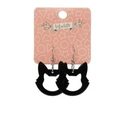 Cat Head Solid Resin Drop Earrings - Black