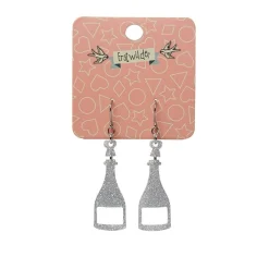 Champagne Glitter Drop Earrings - Silver