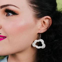 Cloud Glitter Resin Drop Earrings - White