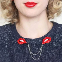 Double Feature Lips Double Brooch