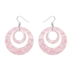Double Hoop Ripple Drop Earrings - Pink