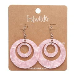Double Hoop Ripple Drop Earrings - Pink