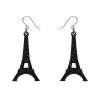 Eiffel Tower Glitter Resin Drop Earrings - Black