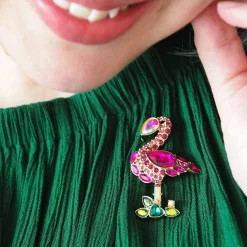 Flamboyant Flamingo Funk Stone Set Crystal Brooch