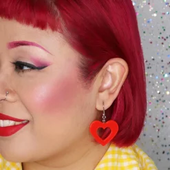 Heart Bubble Resin Drop Earrings - Red