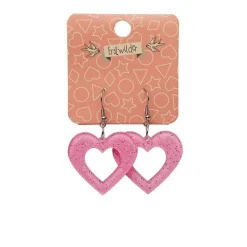Heart Glitter Resin Drop Earrings - Pink