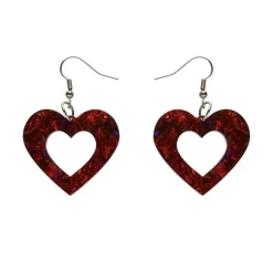 Heart Lava Resin Drop Earrings - Red