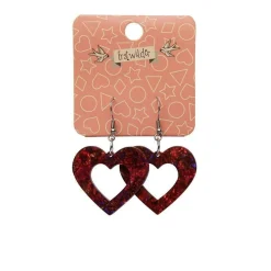 Heart Lava Resin Drop Earrings - Red