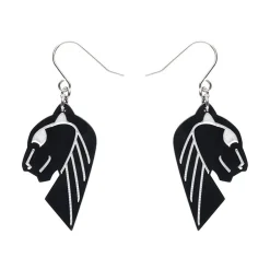 Jaguar Solid Black Resin Drop Earrings - Silver