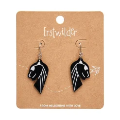 Jaguar Solid Black Resin Drop Earrings - Silver