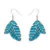 Leaf Textured Emerald Resin Drop Earrings - Silver