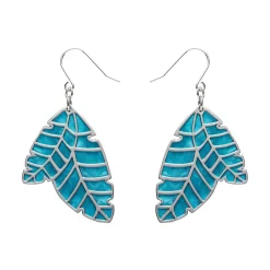 Leaf Textured Emerald Resin Drop Earrings - Silver