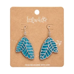 Leaf Textured Emerald Resin Drop Earrings - Silver