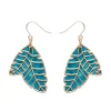 Leaf Textured Emerald Resin Drop Earrings - Gold