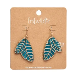 Leaf Textured Emerald Resin Drop Earrings - Gold