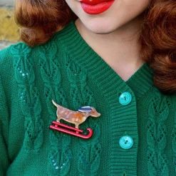 Little Red The Puppy Sled Brooch