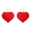 Love Heart Mirror Drop Earrings - Red