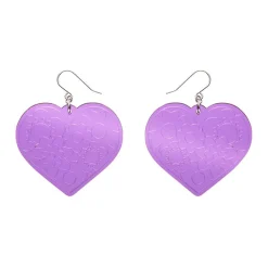 Love Heart Mirror Drop Earrings - Purple
