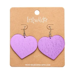 Love Heart Mirror Drop Earrings - Purple