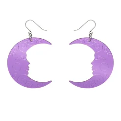 Moon Mirror Drop Earrings - Purple