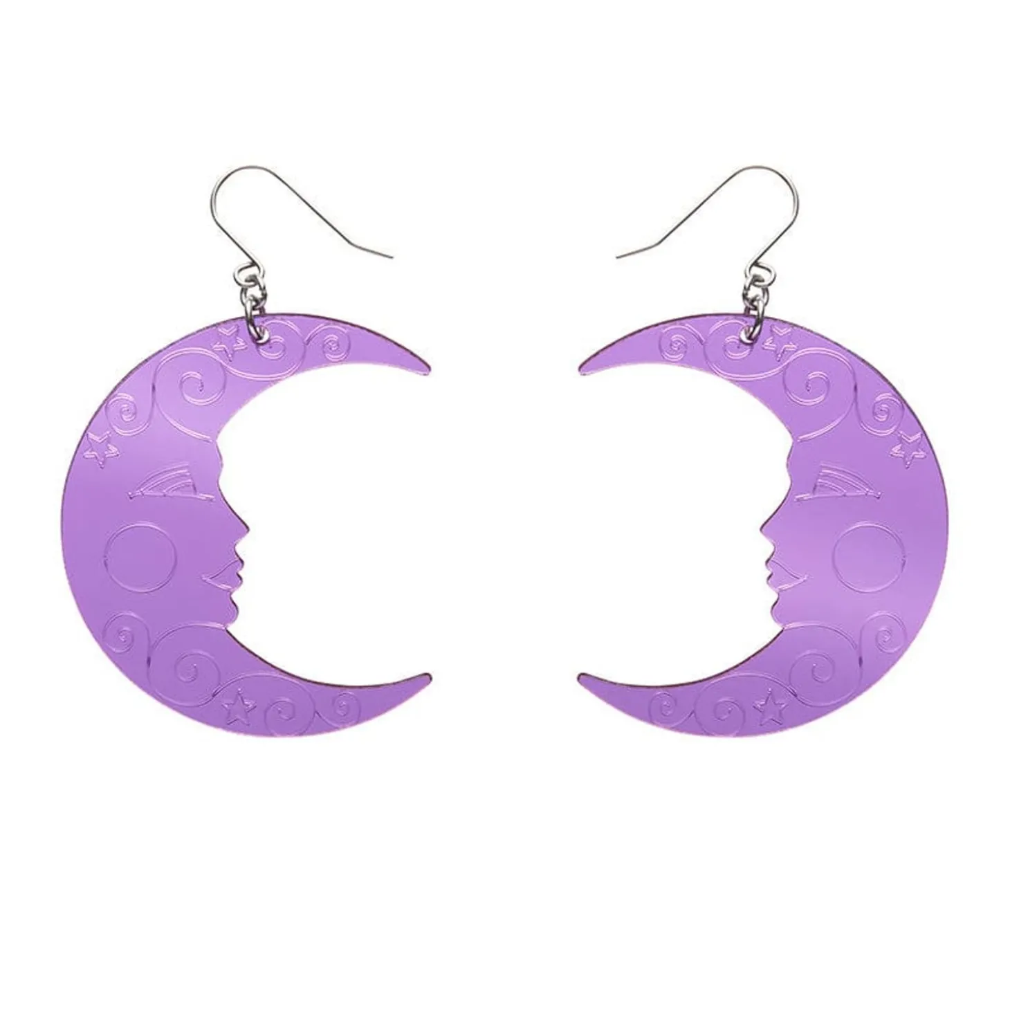 Moon Mirror Drop Earrings - Purple