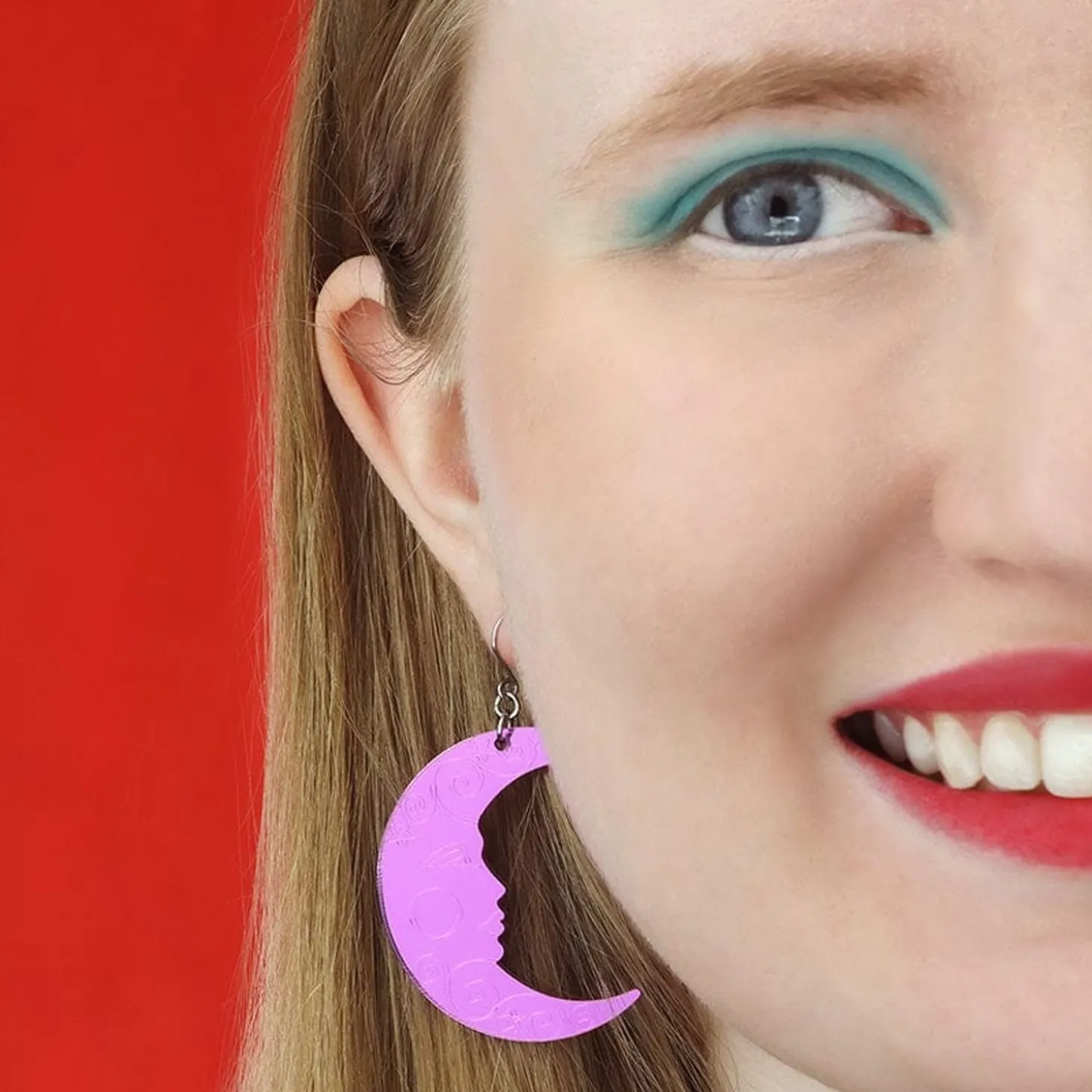 Moon Mirror Drop Earrings - Purple