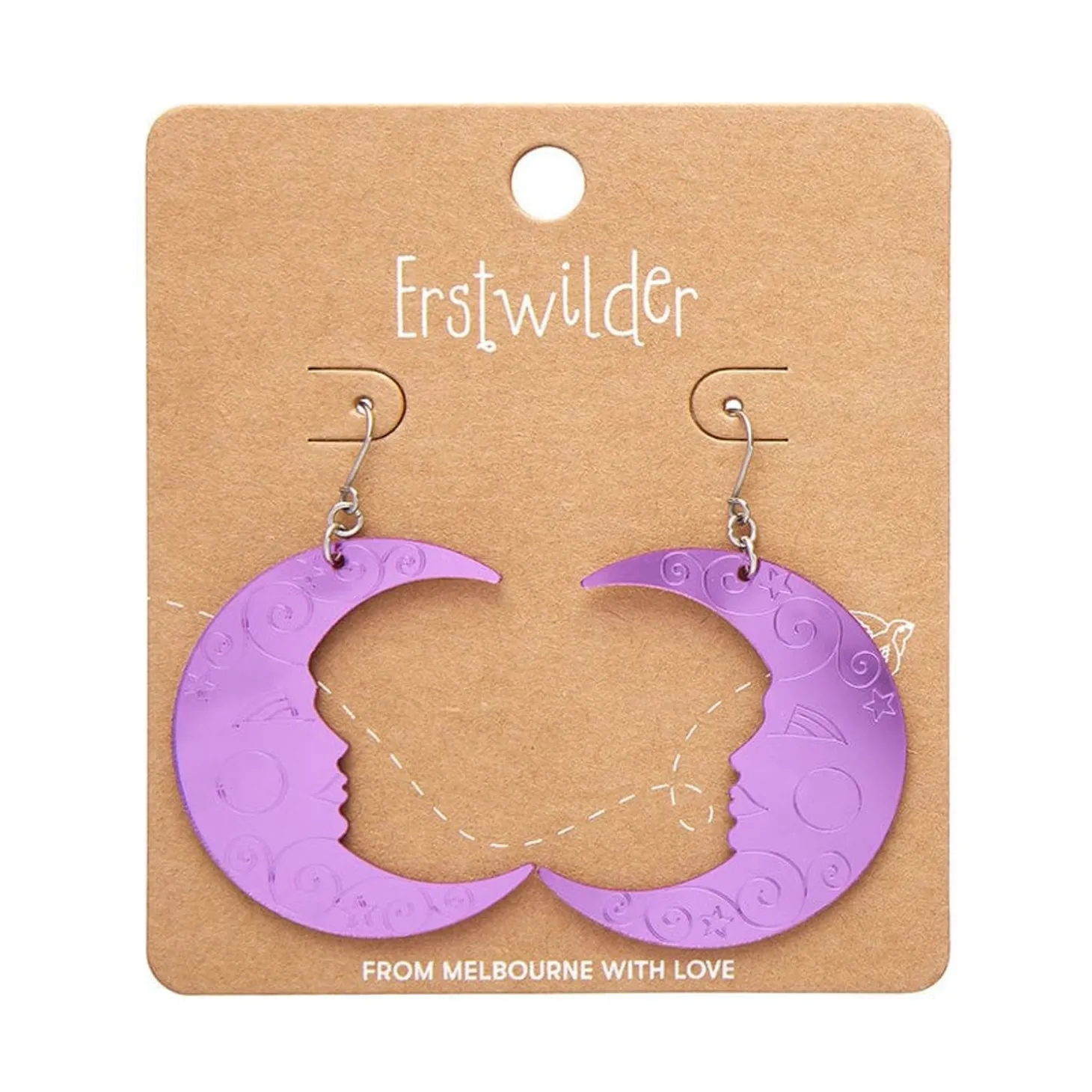 Moon Mirror Drop Earrings - Purple