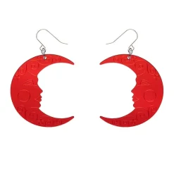 Moon Mirror Drop Earrings - Red