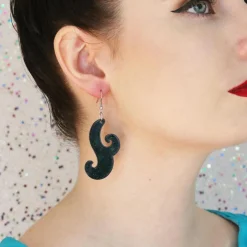 Nouveau Ripple Glitter Resin Drop Earrings - Black
