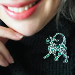 On The Prowl Cat Stone Set Crystal Brooch