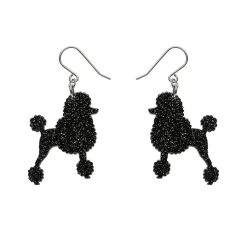Poodle Glitter Hook Drop Earrings - Black