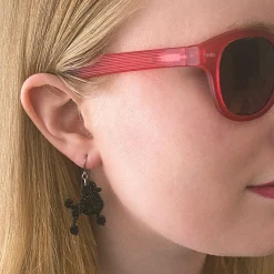 Poodle Glitter Hook Drop Earrings - Black