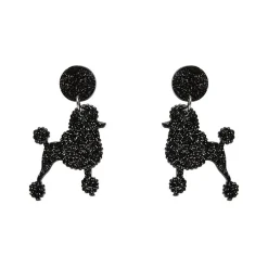 Poodle Glitter Post Drop Earrings - Black