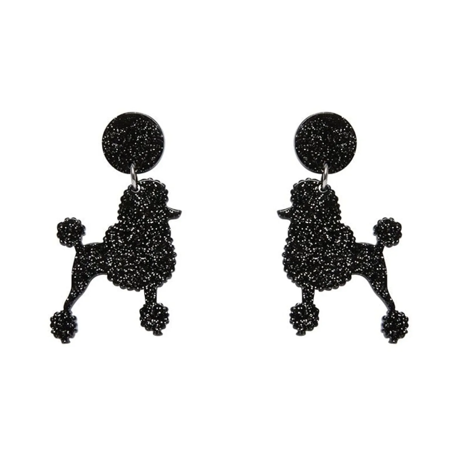 Poodle Glitter Post Drop Earrings - Black