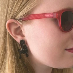 Poodle Glitter Post Drop Earrings - Black