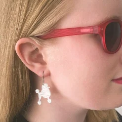 Poodle Ripple Hook Drop Earrings - White