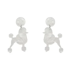 Poodle Ripple Post Drop Earrings - White
