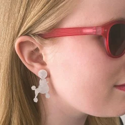 Poodle Ripple Post Drop Earrings - White