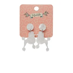 Poodle Ripple Post Drop Earrings - White