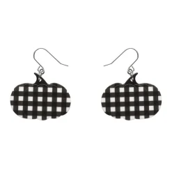 Pumpkin Gingham Drop Earrings - Black