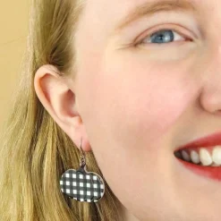 Pumpkin Gingham Drop Earrings - Black