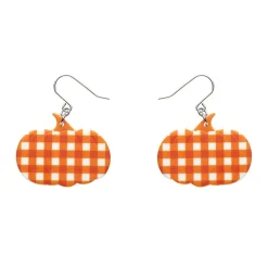 Pumpkin Gingham Drop Earrings - Orange