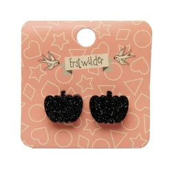 Pumpkin Glitter Resin Stud Earrings - Black