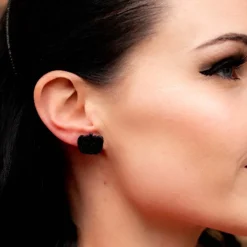 Pumpkin Glitter Resin Stud Earrings - Black