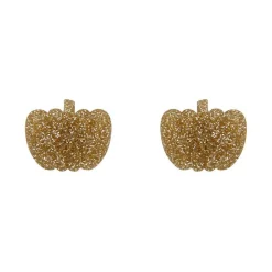 Pumpkin Glitter Resin Stud Earrings - Gold