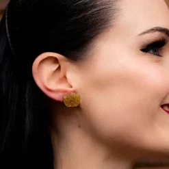 Pumpkin Glitter Resin Stud Earrings - Gold