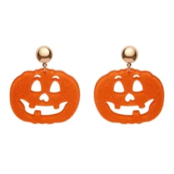 Pumpkin Glitter Statement Earrings - Orange