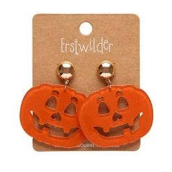 Pumpkin Glitter Statement Earrings - Orange