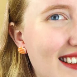 Pumpkin Patch Stud Earrings Set - Orange & Orange Gingham