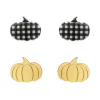 Pumpkin Patch Stud Earrings Set - Gold & Black Gingham